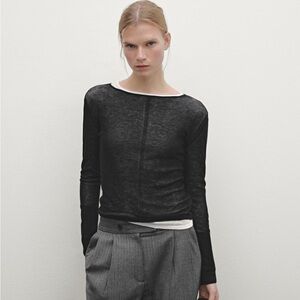Massimo Dutti 100% Wool Double Layered Long Sleeve T-Shirt- Women’s- S - NWT